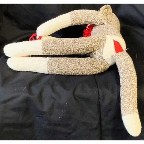 Brown Red Classic Sock Monkey Plush Stuffed Animal Long Hanging Knit White 19" - Picture 6 of 7